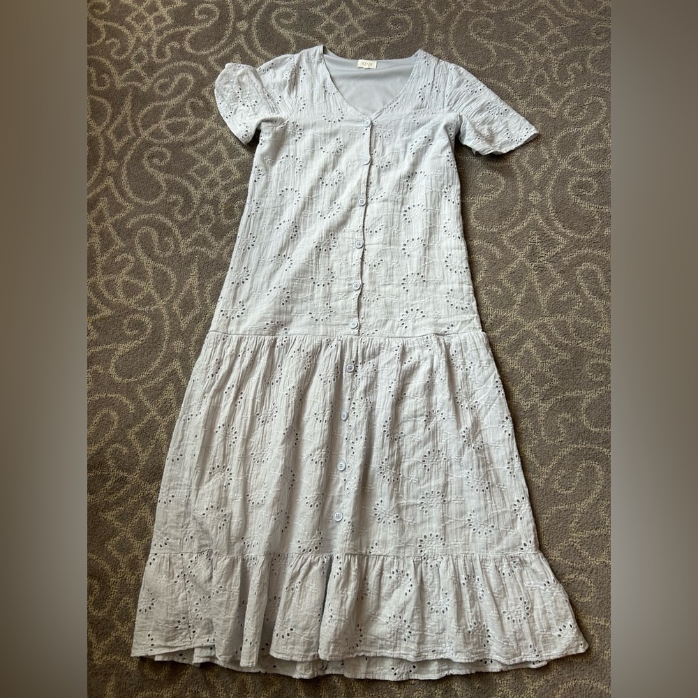 Roolee Light Gray Eyelet Maxi Dress